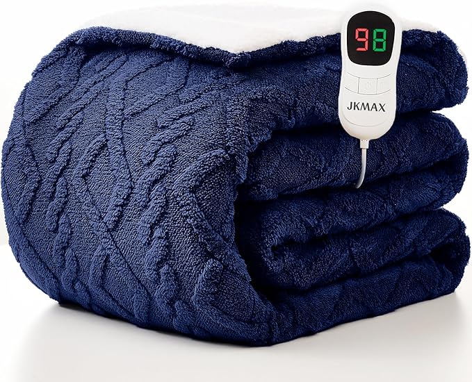 Heated Electric Blanket Twin Size-62"x84" Heating Blanket with 10 Heating Levels & 5 Time Settings Over-Heat Protection，Winter Warmer for Adults with ETL Certification（Navy Blue）
