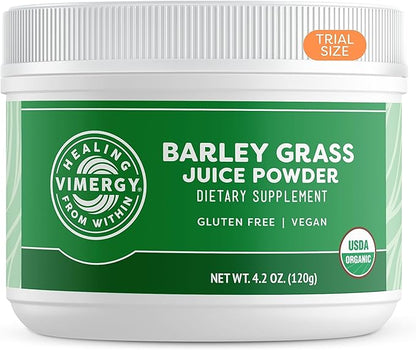 Vimergy Barley Grass Juice Powder Dietary Supplement - 0.8g per Serving (150 Servings) – Clean Superfood Formula – Promotes Cardiovascular Health* – Organic, Vegan & Gluten-Free – Travel Size 120g