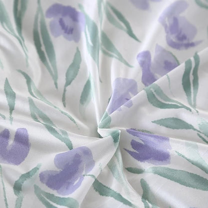 SDIII Purple Floral Comforter Set Twin 3 Pieces, Silky Breathable Microfiber and Spandex, Twin Comforter Floral Purple for Girls Boys Kids Teens