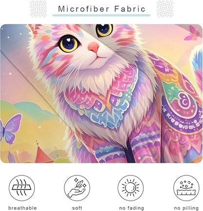 Cat Comforter Set Full: Rainbow Exotic Cat Bedding Set Kawaii Colorful Kitten Quilts Pet Feline Flowers Castle Bed Sets for Teens Girls Kids Women 1 Comforter & 2 Pillowcases