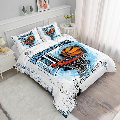 Basketball Comforter Set Ball Sports Cartoon Printed Bedding Set with 1 Comforter and 2 Pillowcases for Boys and Girls Bedroom All Season(Basketball-3 Twin)