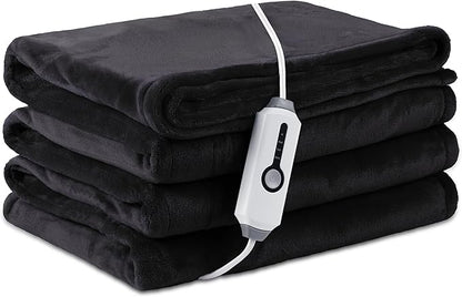Electric Heated Blanket Twin Size 62×84, Breathable & Luxurious Flannel,Soft Warm Gift with Over-Heat Protection,4 Heating Levels & 10 H Auto Shut Off, Machine Washable，Dark Grey