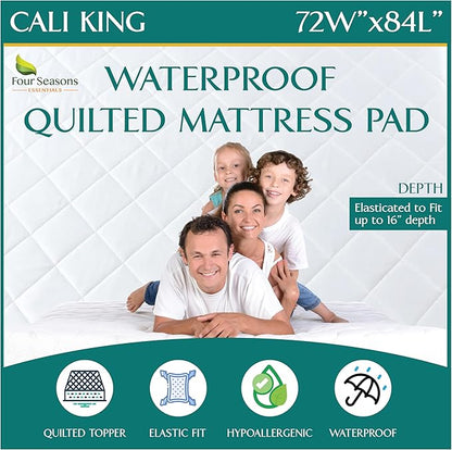 California King Size Waterproof Mattress Pad - Fitted Mattress Protector with Quilted Pillow Top Mattress Topper - Premium Quality Hypoallergenic Mattress Cover (72”x84”)