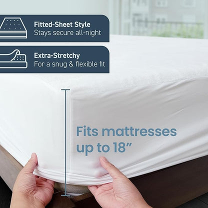 SafeRest Waterproof Twin Size Mattress Protector - Fitted with Stretchable Pockets - Machine Washable Cotton Blend Mattress Cover for Bed