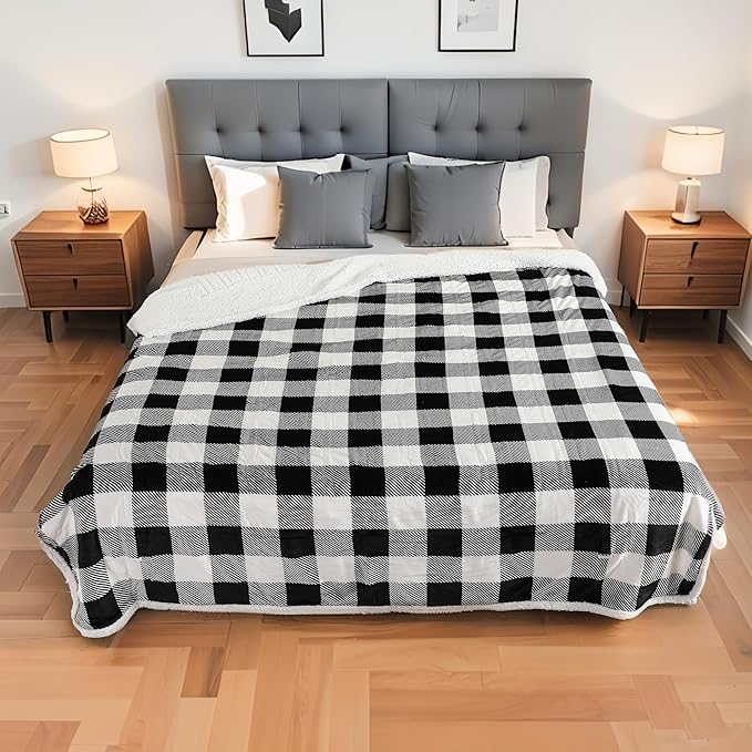 Electric Heated Blanket Full Size 72"x84" Microplush & Sherpa Fabric, Machine Washable 4 Heat Settings & 10 Hours Auto Off - Striped Check