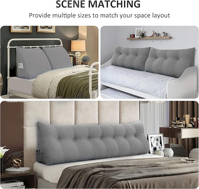 Wedge Pillow Headboard Reading Pillow for Sitting Up in Bed Adult Backrest Large Triangle Bolster Pillow for Couch Daybed Cushion Lumbar Body Support Leg Positioning（Grey, Queen）