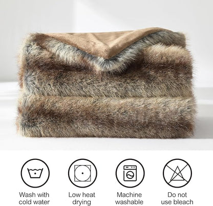 HORIMOTE HOME Luxury Plush Blanket, Soft & Cozy Fur Throw Blanket for Couch, Bed and Sofa, Fluffy Faux Fur Throw, with Shed-Free Design, 60x80 Inches Decorative Blankets, Brown Taupe Stripes