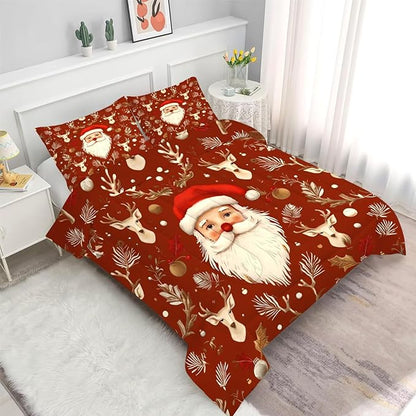 Red Christmas Comforter Set Twin Size Santa Claus Bedding for Kids Girls Women Xmas Reindeer Merry Christmas Bedroom Quilt Bed Sets, 1 Comforter 1 Pillowcase