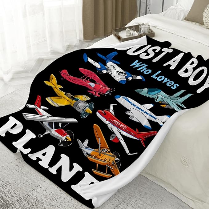 Airplane Blanket for Boys Kids Child Toddler Just A Boy Who Loves Planes Blanket Warm Plush Fleece Planes Throw for Bed Sofa Office Decor Airplane Gifts Ideas 60"x80"-L