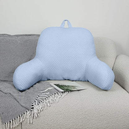Reading Pillow, Silk Back Support Pillow for Bed Sitting Up, Large Bed Rest Pillow with Arms for Adults,Back Support Pillow for Couch and Chair, Blue