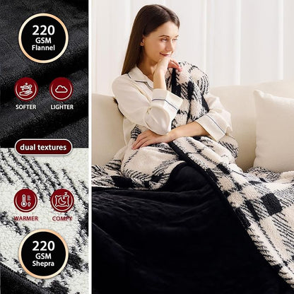 Heated Electric Blanket Twin Size - 62"x84" Flannel Heating Blanket with 10 Heating Levels & 5 Time Settings Over-Heat Protection, Winter Warmer for Adults with ETL Certification（Black）