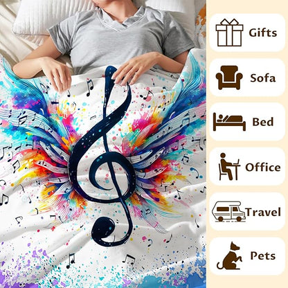 Music Blanket for Kids Teens Adults, 50x60 Inches Music Note Throw Blanket Gifts for Music Lovers Boys Girls, Soft Fuzzy Flannel Blanket Music Decor for Bed Couch Sofa Home