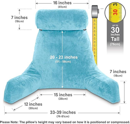 Husband Pillow XXL - Reading Pillow Bed Chair with Arms & Back Support - Carolina Blue - Back Pillow for Sitting Up - Bed Rest Arm Pillow - Comfy Reading Pillow for Adults