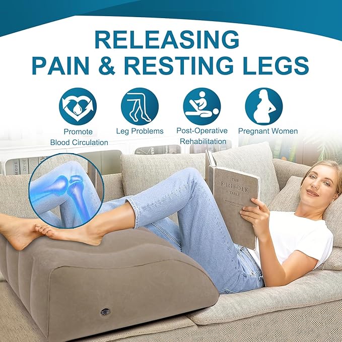 Inflatable Leg Elevation Pillow, Wedge Pillow for Sleeping, Portable Wedge Pillow, Improve Circulataion and Reduce Swelling, for Sleeping, Recovery, Pregnant (Camel)