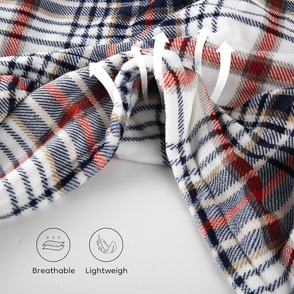 Electric Heated Blanket Throw Size - 50"x60", Soft Flannel Heating Blanket, 4 Heating Levels, 3 H Auto Shut Off, Breathable Warm and Washable for Sofa, Blue-White-Red Plaid