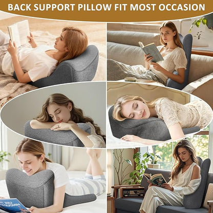 Reading Pillow for Bed,Ergonomic Wedge Pillow Headboard,Memory Foam Back Support Pillow for Bed Sitting Up Adult Sleeping,Wedge Headboard Pillow for Sleep Apne on Bedrest Couch Floor,Grey