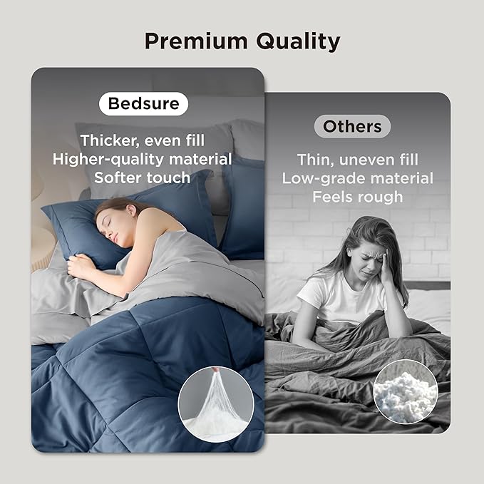 Bedsure Full Size Comforter Set - 7 Pieces Reversible Navy Bedding, Full Size Bed Set for All Seasons, Bed in a Bag with Down Alternative Comforter, Sheets, Pillowcases & Shams