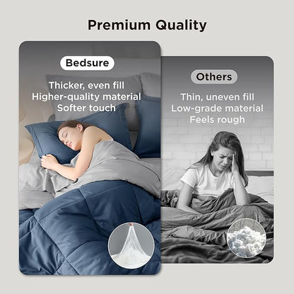 Bedsure Full Size Comforter Set - 7 Pieces Reversible Navy Bedding, Full Size Bed Set for All Seasons, Bed in a Bag with Down Alternative Comforter, Sheets, Pillowcases & Shams