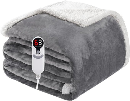 Electric Heated Blanket Full Size 72"x84", Soft Flannel with Overheat Protection, 6 Adjustable Heat Settings & 10-Hour Auto-Off Timer, Fast Heating for Winter Comfort, Light Gray