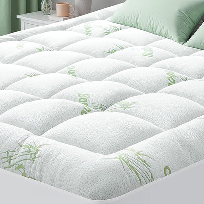HYLEORY Mattress Topper King Size - Bamboo-Viscose Mattress Topper, Mattress Pad Cover Fluffy Soft Bed Pillow Topper with 8-21" Deep Pocket, Green