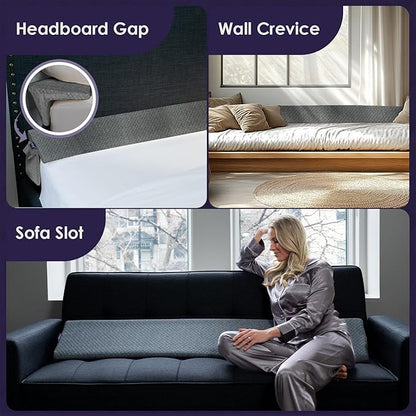 Bed Wedge Pillow for Headboard Gap Up to 7", Triangle Pillow Wedge for Headboard Gap, Bed Gap Filler, Mattress Gap Filler, Corner Pillow, Grey Cal-King 72"