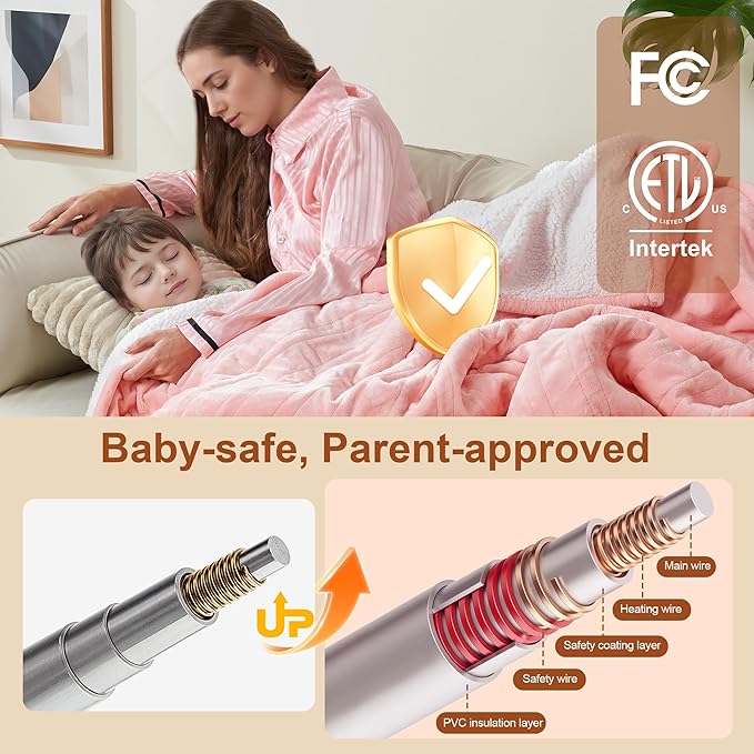 Electric Blanket Heated Throw, Ultra-Soft 60" x 50" Heating Blankets, Fast, Even & Efficient Heating, 1-12 Hours Auto-Off and 6 Heatin Settings, UL Listed for Safety, Warm Gift for Grandma