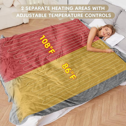 Electric Heated Blanket 84" x 90" Queen Size with Dual Control Warm Flannel Heated Blanket with 4 Heating Levels & 10 Hours Auto-Off, Fast Heating, Machine Washable, for Bedding -Light Gray