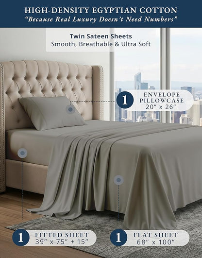 LANE LINEN 100% Egyptian Twin Bed Sheets Cotton, Soft & Comfy No Pill Fade Resistant Natural Cooling Mercerized Cotton Twin Size Sheets 15" Deep Pocket - Charcoal