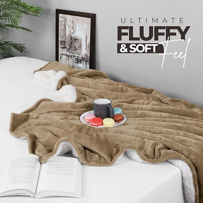 Utopia Bedding Sherpa Blanket Throw Size (Camel, 50x60 Inches) - Soft Lightweight Plush Fleece Reversible Blanket for Bed, Sofa, Couch, Camping and Travel