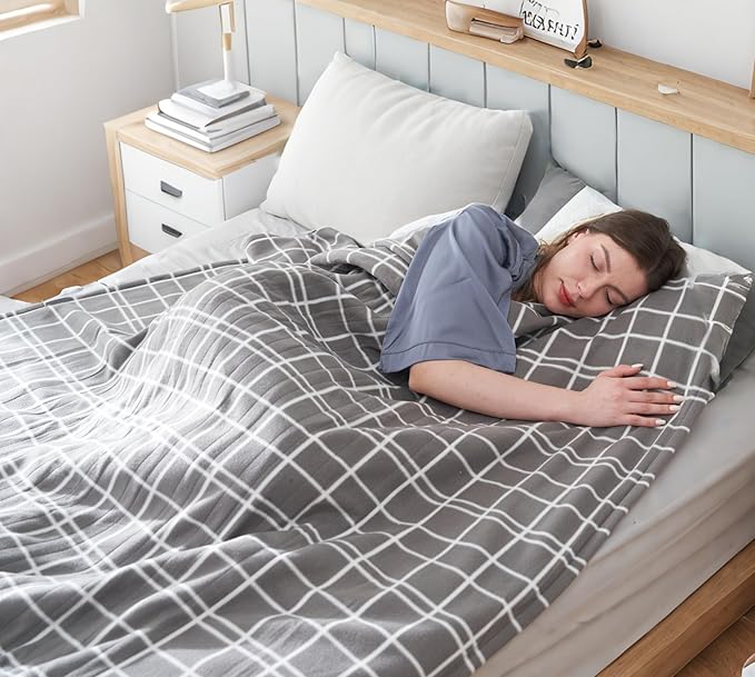 Electric Heated Blanket Queen Size 84"x90", 4 Heating Levels & 10H Auto Shut Off, Dual-Control, Soft Fleece, Machine Washable, Light Gray Plaid
