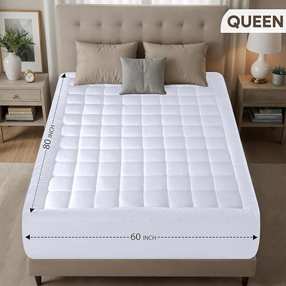 Utopia Bedding Queen Mattress Pad, Quilted Fitted Premium Mattress Protector, Deep Pocket Cover Stretches up to 16 Inches, Fluffy Pillow Topper (60x80 Inches, White)