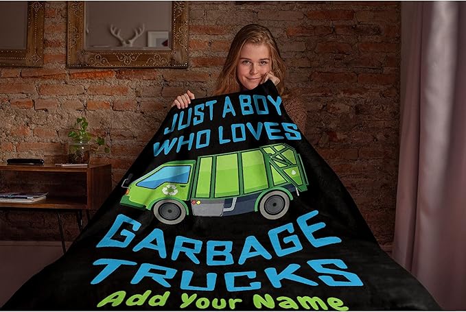 Custom Throw Blanket Just A Boy Who Loves Garbage Truck with Your Text Custom Throw Blanket with Your Text Personalized Blankets Best Gifts for Kids, Friends 40"x30" Extra Small