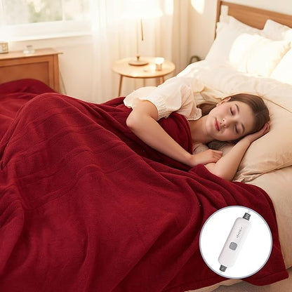 Electric Heated Blanket Fleece 62"x84" Full Size - 4 Heat Levels, 10H Auto Shut Off, Fast Heating, Cozy and Comfortable, Warm Gifts, Machine Washable - Red