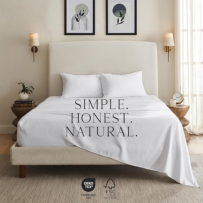 KARISSA MAE Cooling Bamboo Viscose King Size Sheet Set | 100% Organically Grown | 18” Deep Pocket | Silky, Soft, & Hypoallergenic | with Organizer Band & Elastic Corner Straps [White]