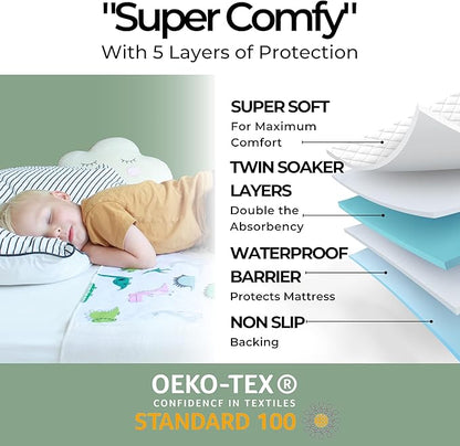 Hygge Sheets® Potty Training Pee Pads for Kids, Toddlers - 2 Pack - 100% Waterproof, Non Slip Bed Wetting Pad for Twin Beds - Washable, Reusable Mattress & Sheet Protector - Dinosaur