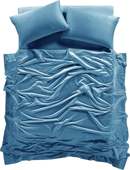 100 Supima Cotton Sheets 600 Thread Count,Bed Sheet Set Queen Sheets 4 Pieces,Soft & Silky Sateen Weave, Fits Mattress Up to 18'',Deep Pocket, Breathable & Fade Resistant (Peacock Blue, Queen)