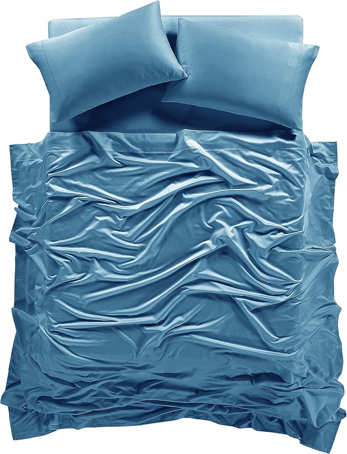 100% Supima Cotton Sheets 600 Thread Count,Bed Sheet Set King Sheets 4 Pieces, Soft & Silky Sateen Weave, Fits Mattress Up to 18'',Deep Pocket, Breathable & Fade Resistant (Peacock Blue, King)