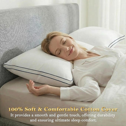 Feather Pillows Queen Size Set of 2 Goose Down Pillows with 100% Breathable Cotton Cover, Hotel Collection Bed Pillows for Sleeping, Soft Support for Back, Stomach and Side Sleepers