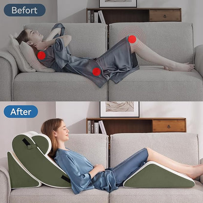 Wedge Pillow Set for After Surgery, 4 PCS Bed Wedge Pillow for Sleeping, Memory Foam Orthopedic Back Pillow for Pain Relief and Acid Reflux, Adjustable Post Surgery Pillow Green