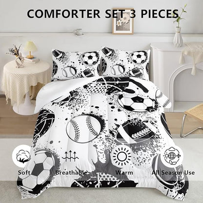 Axolotl Ball Sports Comforter Set, Football Soccer Bedding, Baseball Comforter Set, Hip Hop Graffiti Artwork Bedding for Boys Kids Men, 1 Quilt 2 Pillowcases