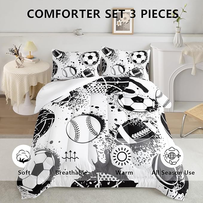 Axolotl Ball Sports Comforter Set Twin,Football Soccer Bedding Set,Football Baseball Game Comforter Set,Baseball Bedding Set,Hip Hop Graffiti Artwork Bedding for Boys Kids Men,1 Quilt 2 Pillowcases
