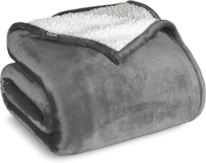 Bare Home Sherpa Fleece Blanket - Throw/Travel Size - Blanket for Bed, Sofa, and Couch - Warm & Lightweight - Fluffy & Soft - Reversible (Throw/Travel, Grey)