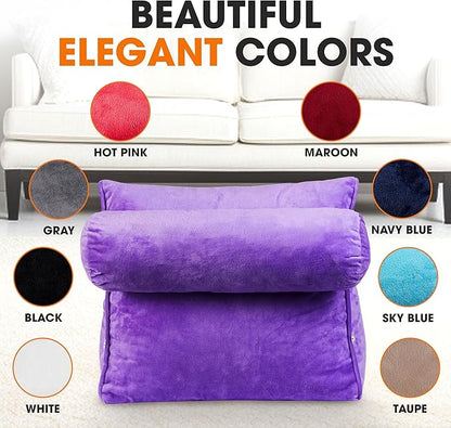 Cheer Collection Reading Wedge Pillow - Adjustable Wedge Reading Pillow with Neck Support, Hollow Fiber-Filled Backrest Pillow for Reading, Gaming, and TV Watching, Purple