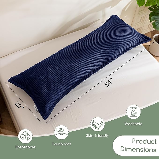 HIGOGOGO Body Pillow for Adults, Thickened Memory Foam Long Bed Pillow, Breathable Full Body Pillow with Removable Pillow Cover (20x54 Inch)