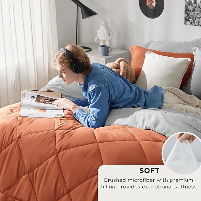 Bedsure King Size Comforter Set - 7 Pieces Reversible Burnt Orange Bedding, King Size Bed Set for All Seasons, Bed in a Bag with Down Alternative Comforter, Sheets, Pillowcases & Shams