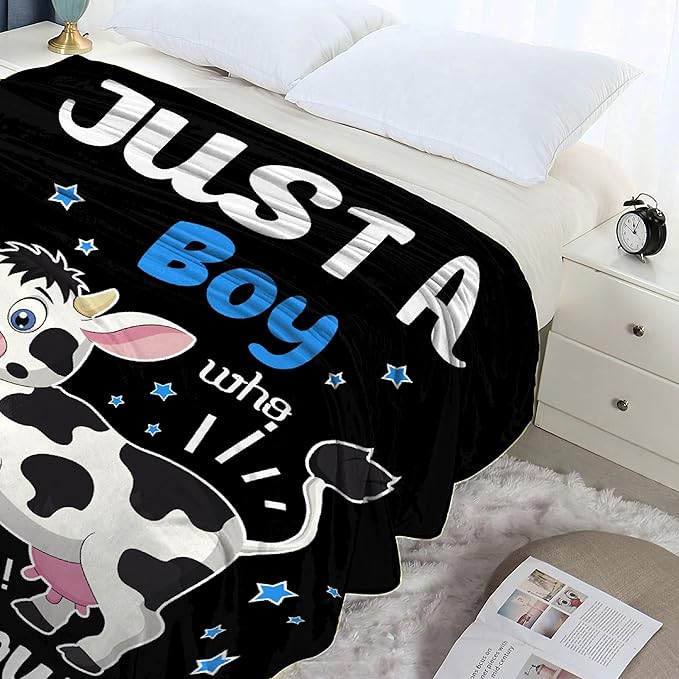 Cow Blanket Just A Boy Who Loves Cows Soft Blankets Throws Flannel Cozy Lightweight Quilt Gift Perfect for Little boy Bed Sofa Couch-40 x30 Extra Small for Toddler
