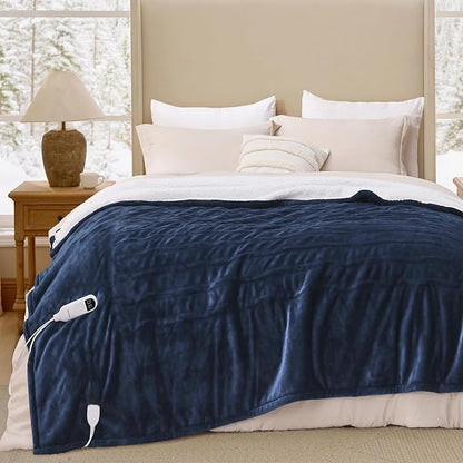 Bedsure Electric Blanket Full Size - Soft Flannel Heated Blanket, Fast Heating with 10 Time Settings & 6 Heat Settings, Warm Gifts for Grandma, Women, Men (72x84 inches, Navy)