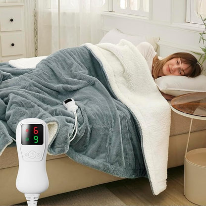 Heated Blanket Electric Blanket Twin Size, Faux Fur Heat Blanket, Super Soft Cozy Heating Blanket with 9 Heating Levels & 1-9 Hours Auto Off, Fast Heating & Overheat Protection, 62" x 84", Gray