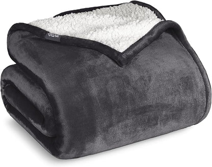 Bare Home Sherpa Fleece Blanket - Throw/Travel Size - Blanket for Bed, Sofa, and Couch - Warm & Lightweight - Fluffy & Soft - Reversible (Throw/Travel, Forged Iron Grey)