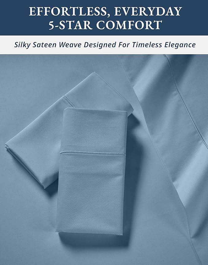 LANE LINEN Luxury Hotel Style 100% Egyptian Cotton Bed Sheets King Size, Mercerized Cotton, Sily Finish, No Pill Fade Resistant King Bedding Sheets & Pillowcases - Mountian Spring